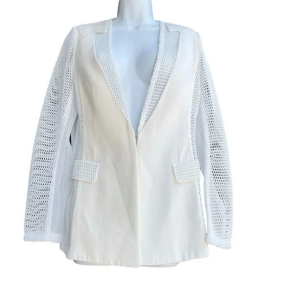 LIE SANGBONG Designer Mesh Blazer Long Sleeve V-neck Jacket Ivory Women’s Size S - Picture 1 of 3